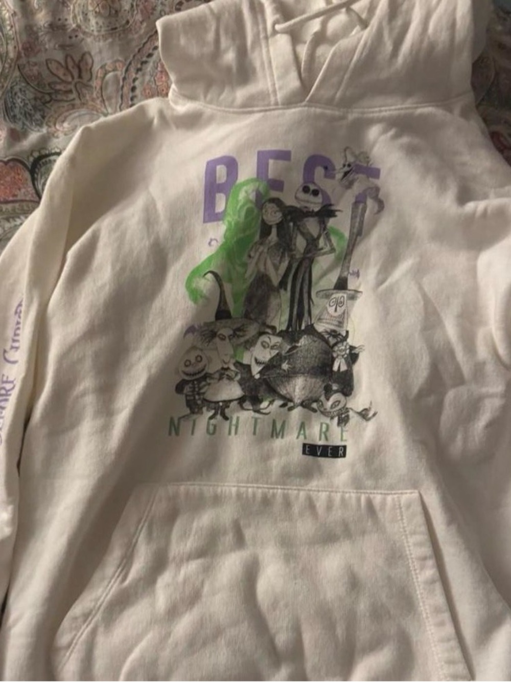 White 'Best Nightmare Ever' Graphic Hoodie Sweatshirt